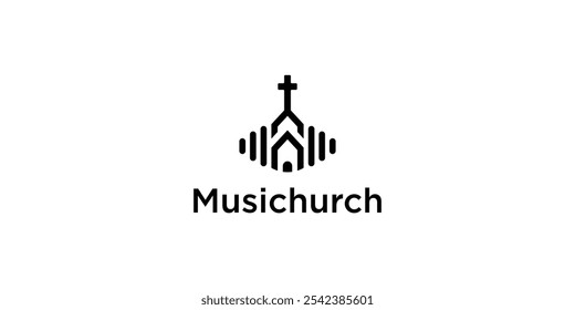 Music church logo design with modern style premium vector