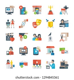 Music, Cinema And Filmmaking Flat Icons 