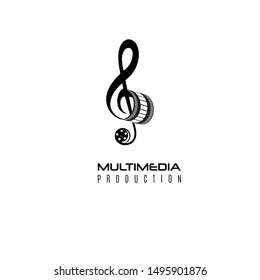 music and cinema logo design vector with key note and filmstrip shape