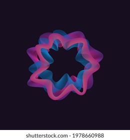Music circle waves of digital equalizer. Black background with glowing audio impulses of musical sound energy in form abstract blue and purple radial curve. Vector illustration.