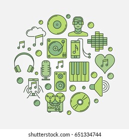Music circular sign - vector green recording studio concept illustration or audio background