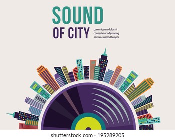 Music and city landscape infographic and background