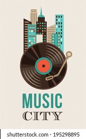 Music and city landscape infographic and background