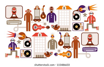Music City - vector illustration. Collage. Isolated on white background.