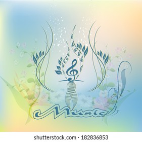 Music, clef and floral elements with blue, yellow background