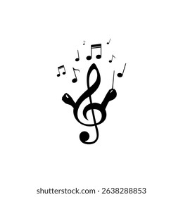 Music clef and notes icon isolated on white background