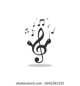 Music clef and notes icon with shadow