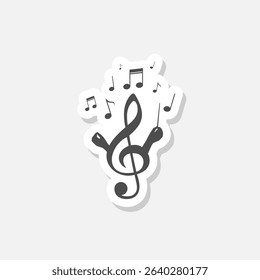 Music clef and notes icon sticker isolated on gray background