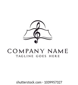 Music Clef Notes with Paper Sheet Book logo design 