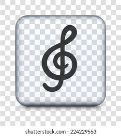 Music Clef on Transparent Square Button