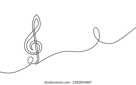 Music clef one line. Art note. Continuous line drawing. Hand draw concert. Outline vocal icon. Concept school musical notes. Sketch black notes isolated on white background. Vector illustration 