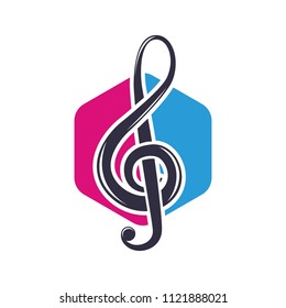 Music clef symbol emblem logo design template. Musical icon vector illustration isolated on white background