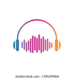 Music Cloud concept. Cloud shape, sound waves and headphones. Online music streaming service