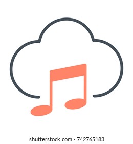 Music cloud icon. 96x96 for Web Graphics and Apps.  Simple Minimal Pictogram. Vector
