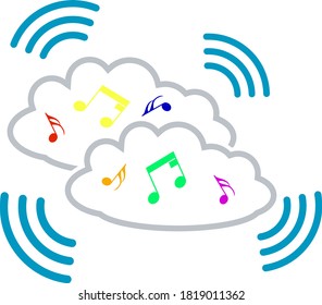 Music Cloud Icon. Flat Color Design. Vector Illustration.
