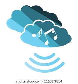 Music cloud icon on gray background with round shadow. Vector illustration.
