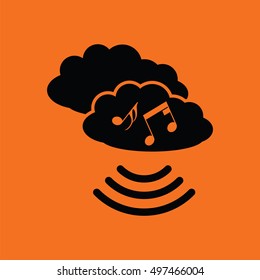 Music cloud icon. Orange background with black. Vector illustration.