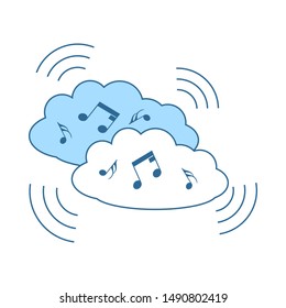 Music Cloud Icon. Thin Line With Blue Fill Design. Vector Illustration.