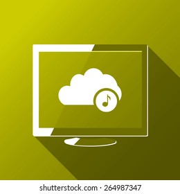 Music Cloud Store. Desktop. Flat style design with long shadow