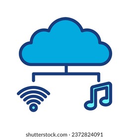 
Musik-Cloud-Streaming-Symbol, einfache Online-Musikgrafik einzeln auf weißem Hintergrund.

