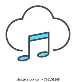 Music cloud thin line icon. 96x96 for Web Graphics and Apps.  Simple Minimal Pictogram. Vector