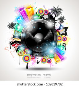 Music Club background for disco dance international event with a lot of design elements. Ideal for posters, flyers and advertising panels.