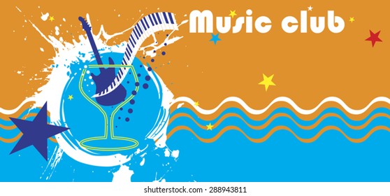 Music club banner.Abstract see motive.Piano bar