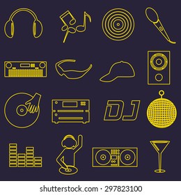 music club dj simple outline icons set eps10