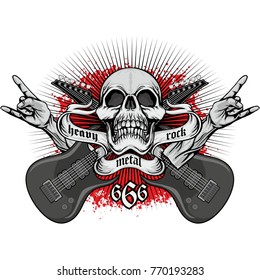Music coat of arms with skull and guitars , grunge vintage design t shirts