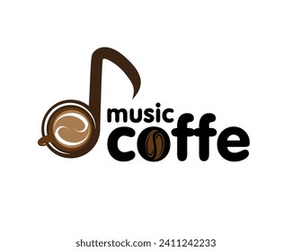 music coffe logo design template a cup of coffee in the note