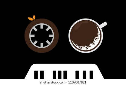 Music and coffee . creative background for print, banner, card, poster etc.