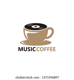 Music Coffee Logo Template Design Vector, Emblem, Design Concept, Creative Symbol, Icon