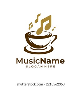 Music Coffee Logo Vector Icon Illustration. Coffee Music logo design template