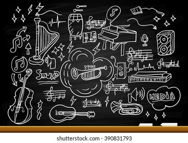 Music collage with icons background. Vector illustration