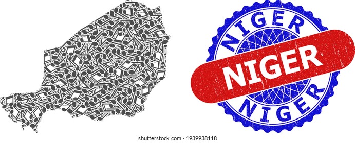 Music Collage for Niger Map and Bicolor Scratched Seal