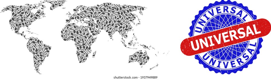 Music Collage for World Map and Bicolor Distress Rubber Stamp