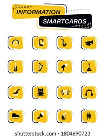 Music color vector icons on information smart cards for user interface design