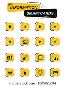 Music color vector icons on information smart cards for user interface design