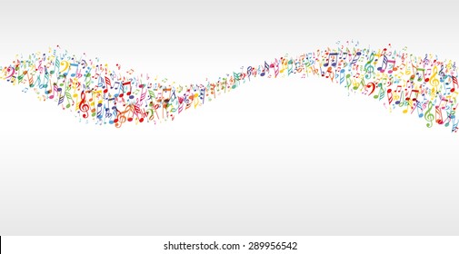 Music Color Wave Banner With Notes