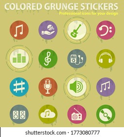 music colored grunge icons with sweats glue for design web and mobile applications
