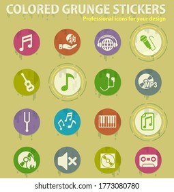 music colored grunge icons with sweats glue for design web and mobile applications