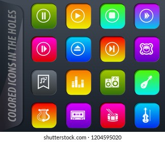 Music colored icons in the holes easily adapt to any background