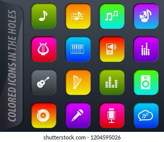 Music colored icons in the holes easily adapt to any background