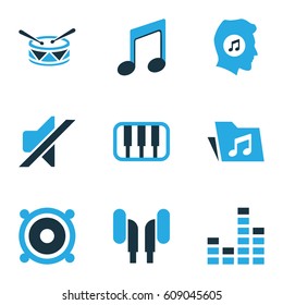 Music Colored Icons Set. Collection Of Speaker, Music Lover, Piano And Other Elements. Also Includes Symbols Such As Instrument, Silent, Note.