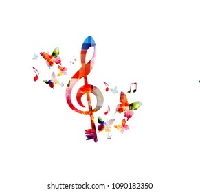 Music colorful background with G-clef and music notes vector illustration design. Music festival poster, creative music notes isolated
