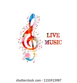 Music colorful background with G-clef and music notes vector illustration design. Music festival poster, live concert, creative music notes isolated