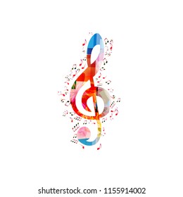 Music colorful background with G-clef and music notes vector illustration design. Music festival poster, live concert, creative music notes isolated