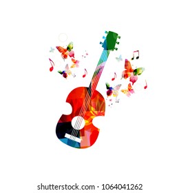 Music colorful background with guitar. Music festival poster. Guitar isolated vector illustration. Music instrument vector