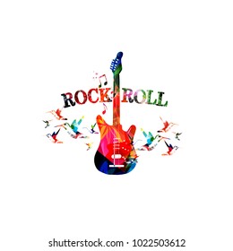 Music colorful background with guitar. Rock music festival poster. Guitar isolated vector illustration. Music instrument vector