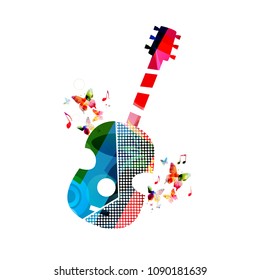 Music colorful background with guitar vector illustration design. Music festival poster, creative guitar design. Guitar with music notes isolated